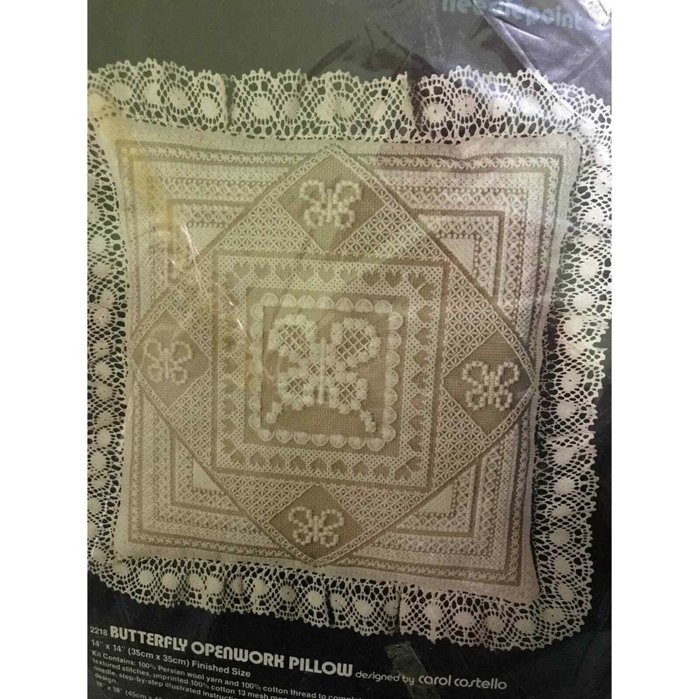 Dimensions Needlepoint Kit Cream Butterfly Openwork Pillow 2218 Vintage 1982